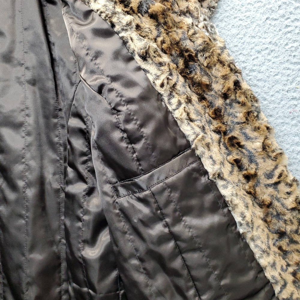 Dennis by Dennis Basso Faux Fur Jacket Womens L Multi Leopard Print Shawl Collar - Picture 10 of 12